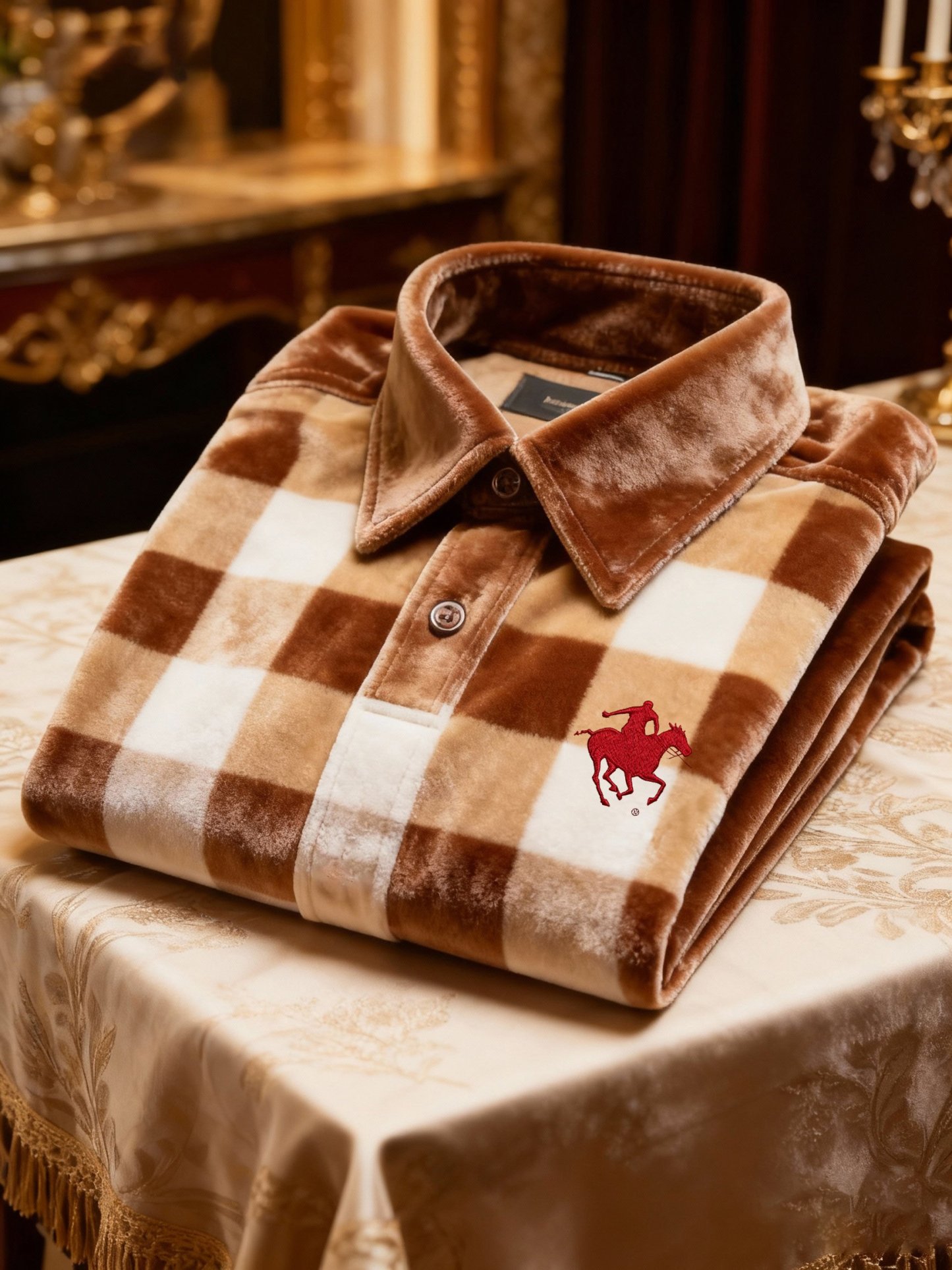 Men's Velvet Business Logo Print Long Sleeve Polo Shirt