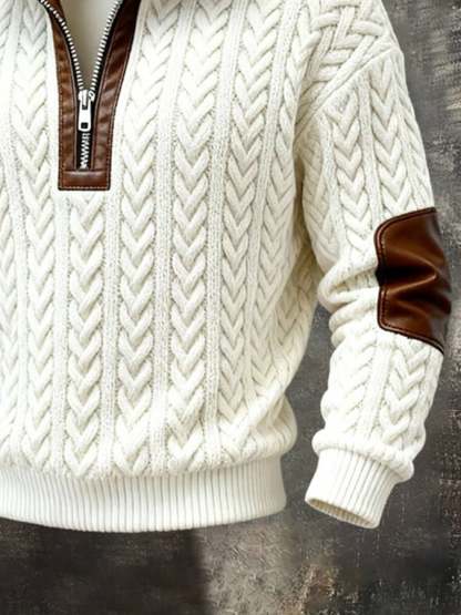 Men's Retro Textured Printed Sweatshirt with Fur Collar