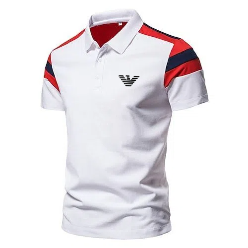 Men's Business Casual Striped Button Short Sleeve Polo Shirt