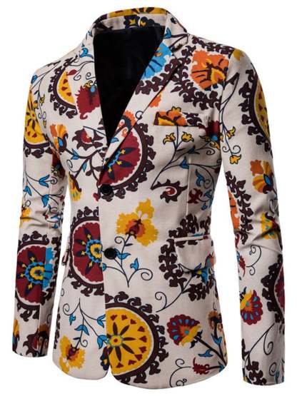 Men's Western Style Printed Patchwork Design Long Sleeve Blazer