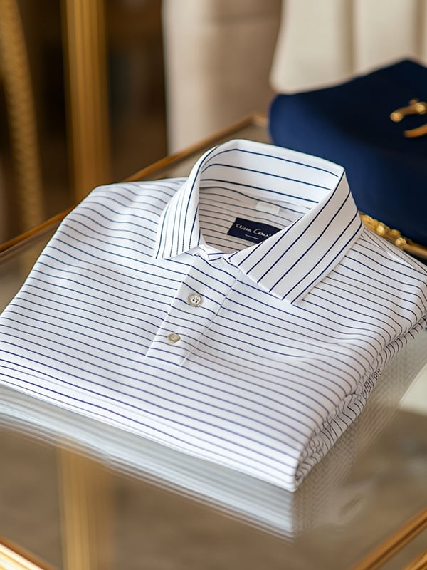 Men's Retro Business Stripe Print Long Sleeve Polo Shirt