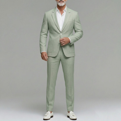 Men's Business Plain Utility Pocket Single Breasted Notched Lapel Blazer & Pants 2Pcs Suit