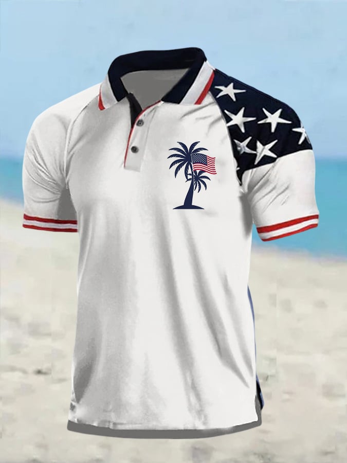 Men's Flag Independence Day Coconut Tree Print Polo Shirt