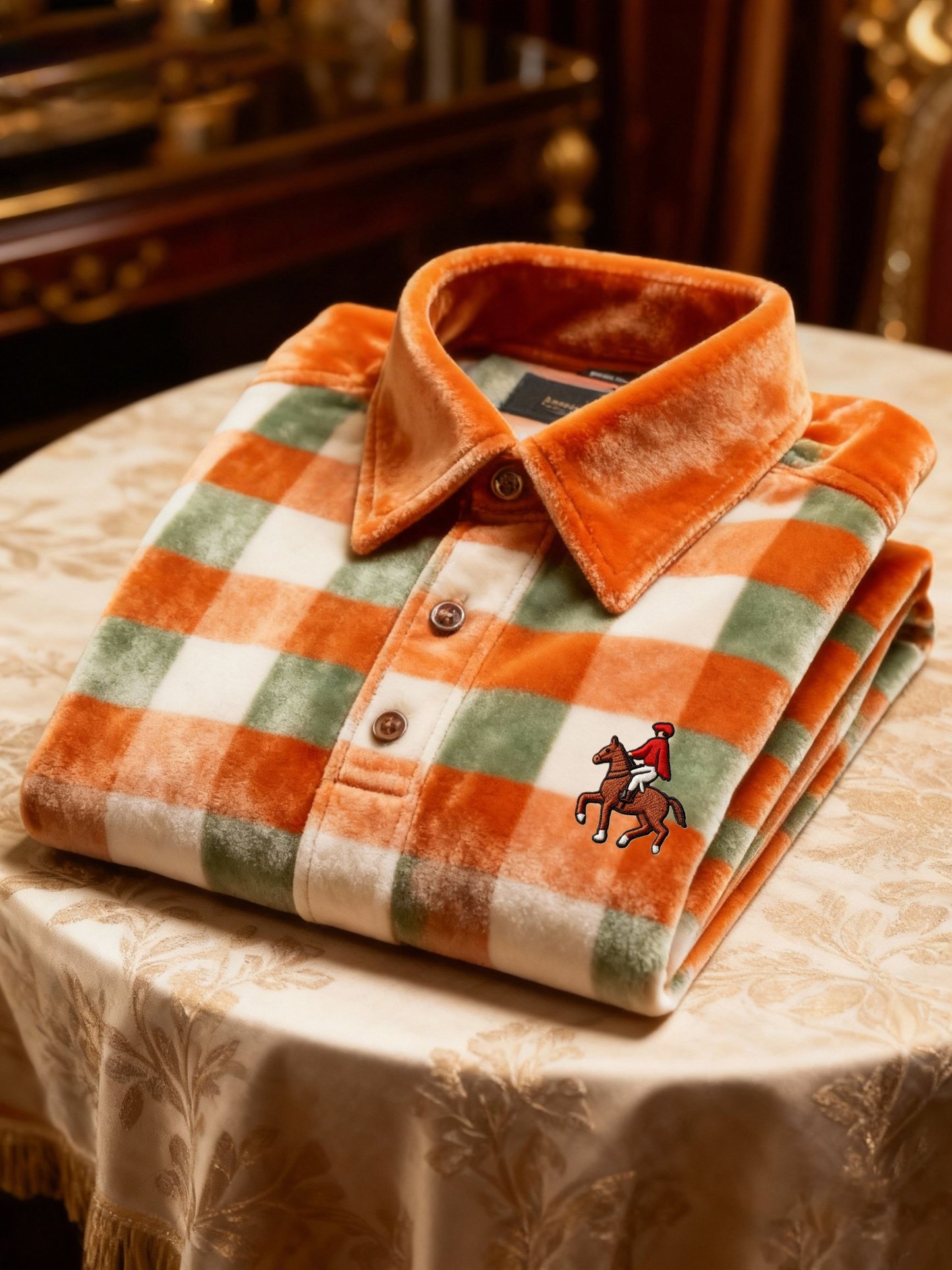 Men's Velvet Business Logo Print Long Sleeve Polo Shirt