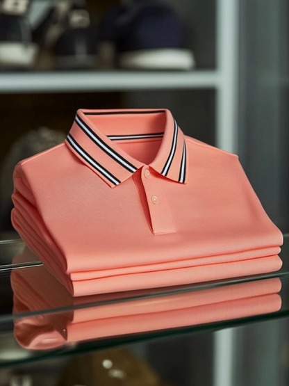 Men's Business Casual Plaid Button Short Sleeve Polo Shirt