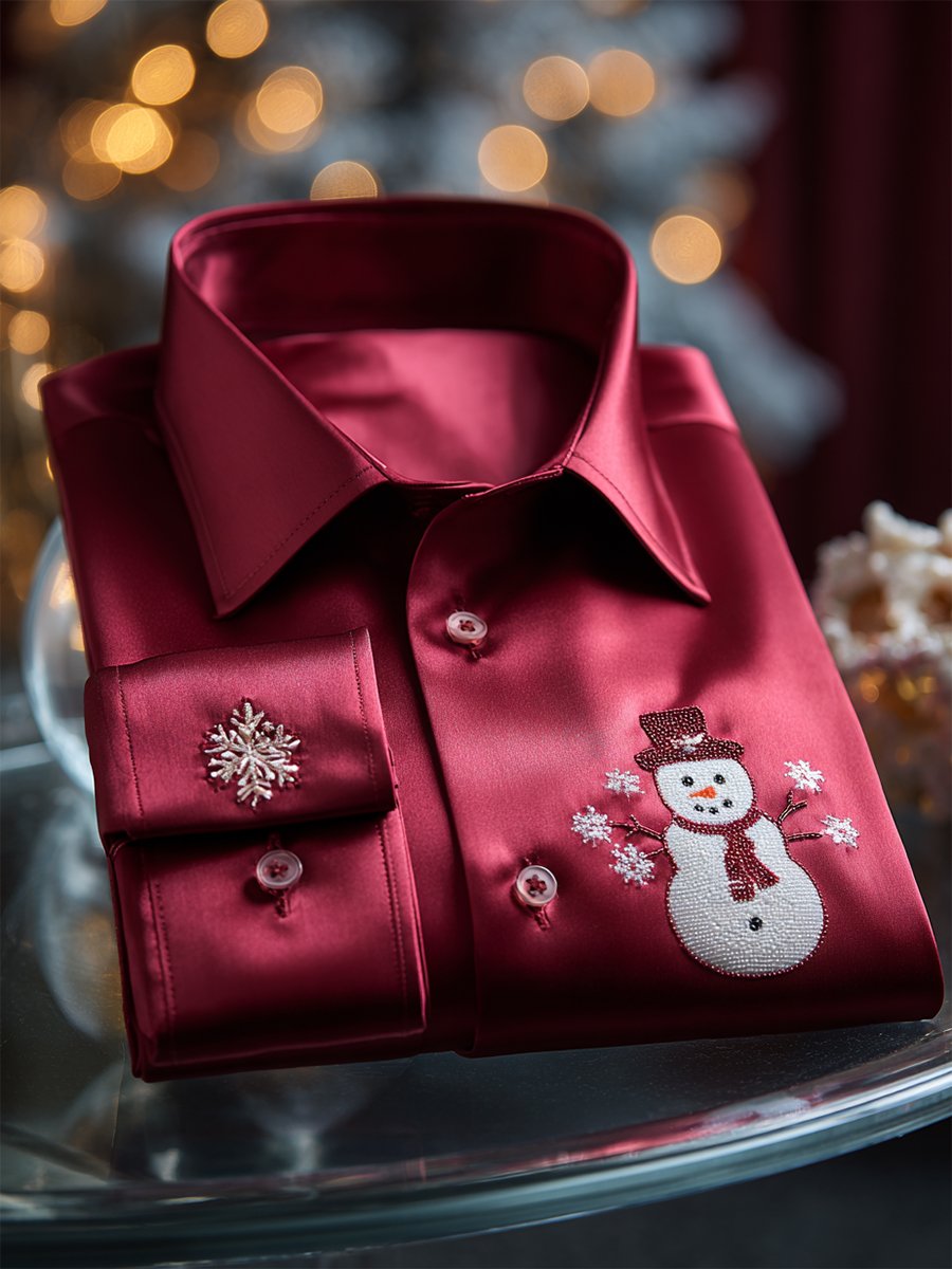 Men's Luxurious Satin Christmas Long Sleeve Shirt