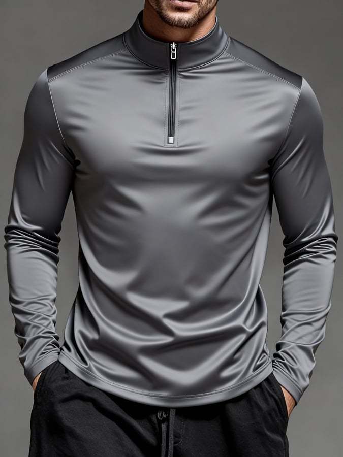 Men'S Sun Protection And Uv-Resistant Long-Sleeved Half-Zip T-Shirt