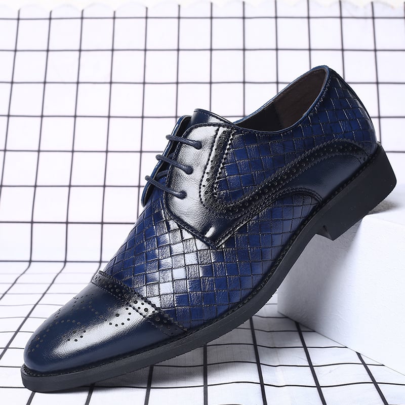 Mens Plaid Casual Fashion Patchwork Lace-Up Leather Shoes