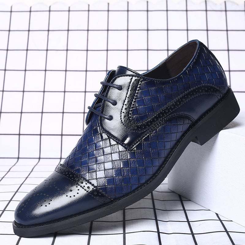 Mens Plaid Casual Fashion Patchwork Lace-Up Leather Shoes