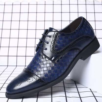 Mens Plaid Casual Fashion Patchwork Lace-Up Leather Shoes