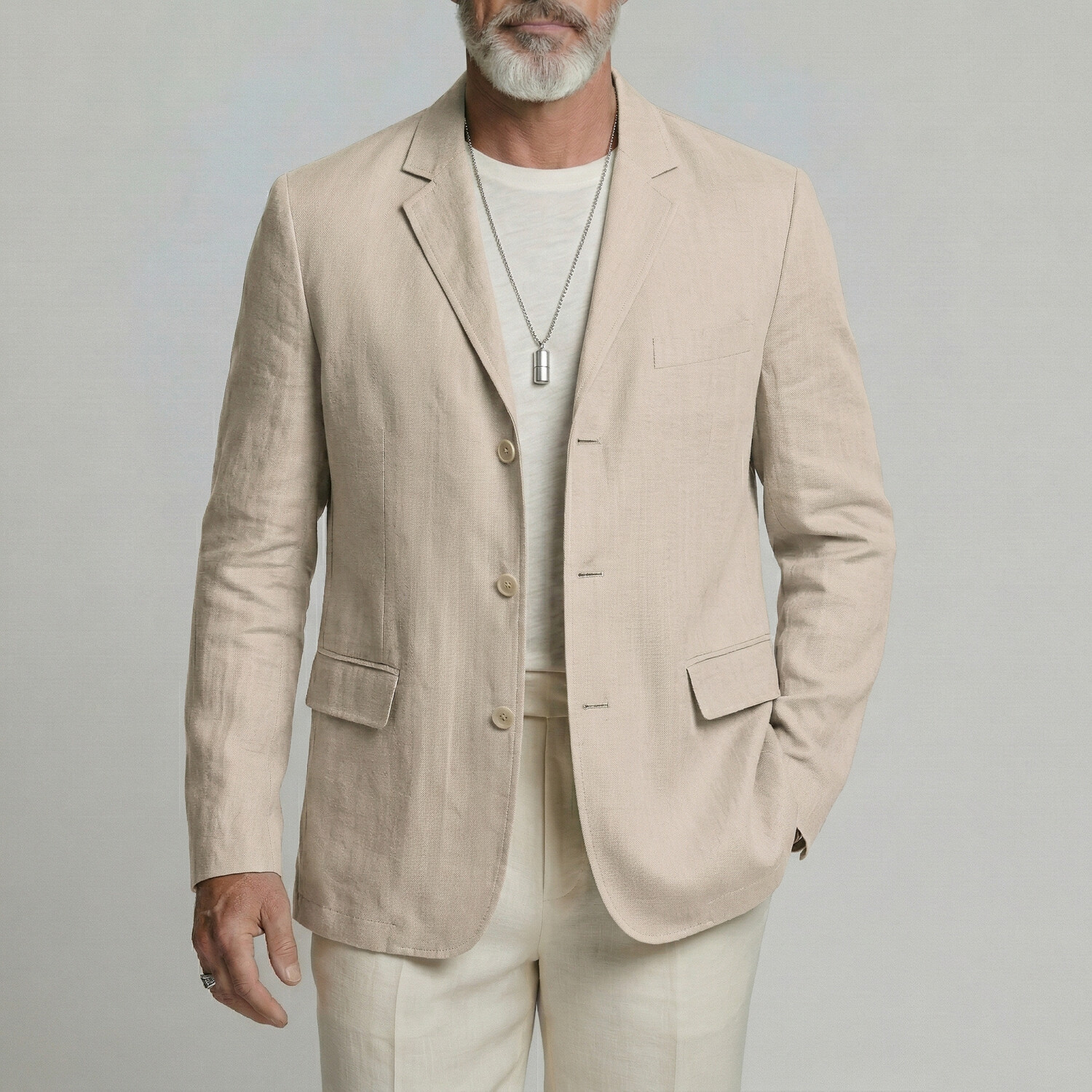 Men's Business Casual Solid Color Notched Lapel Loose Single Breasted Blazer