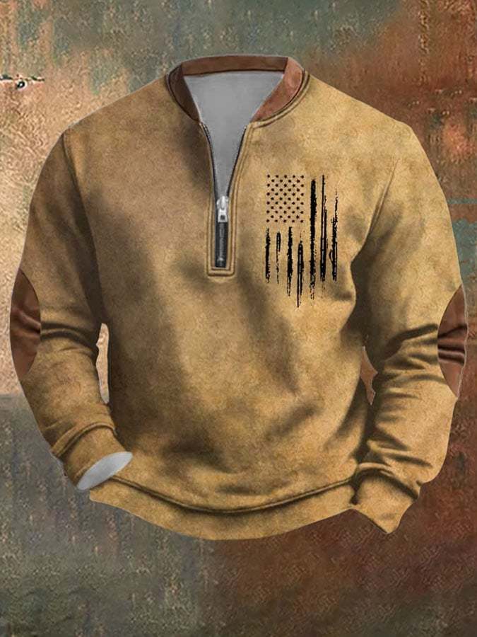Men's Vintage Print Casual Zipper Sweatshirt
