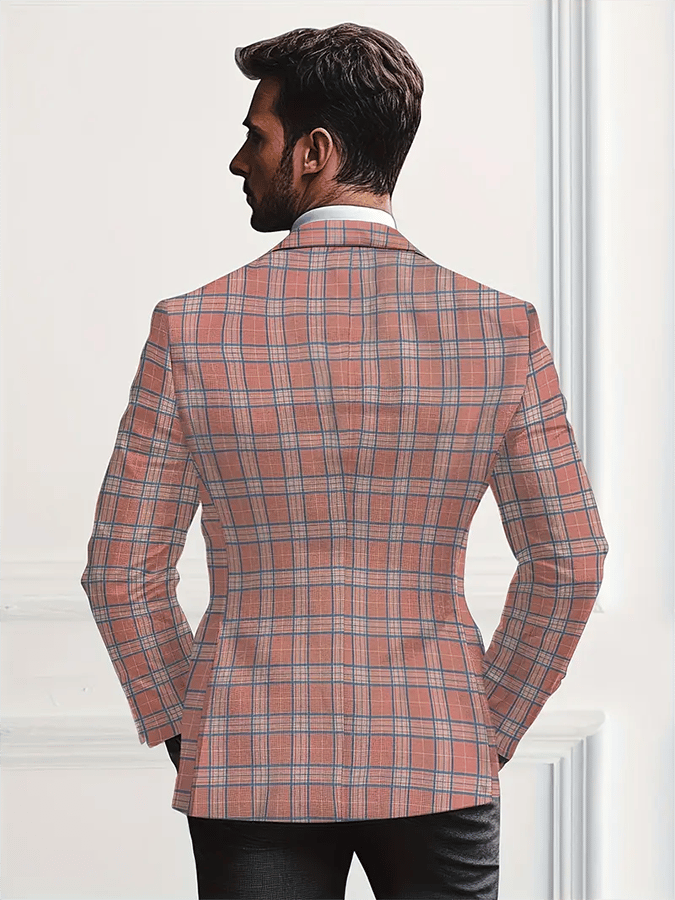 Men's Fashionable Plaid Design Single-Breasted Pocket Design Casual Suit