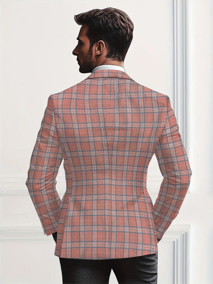 Men's Fashionable Plaid Design Single-Breasted Pocket Design Casual Suit