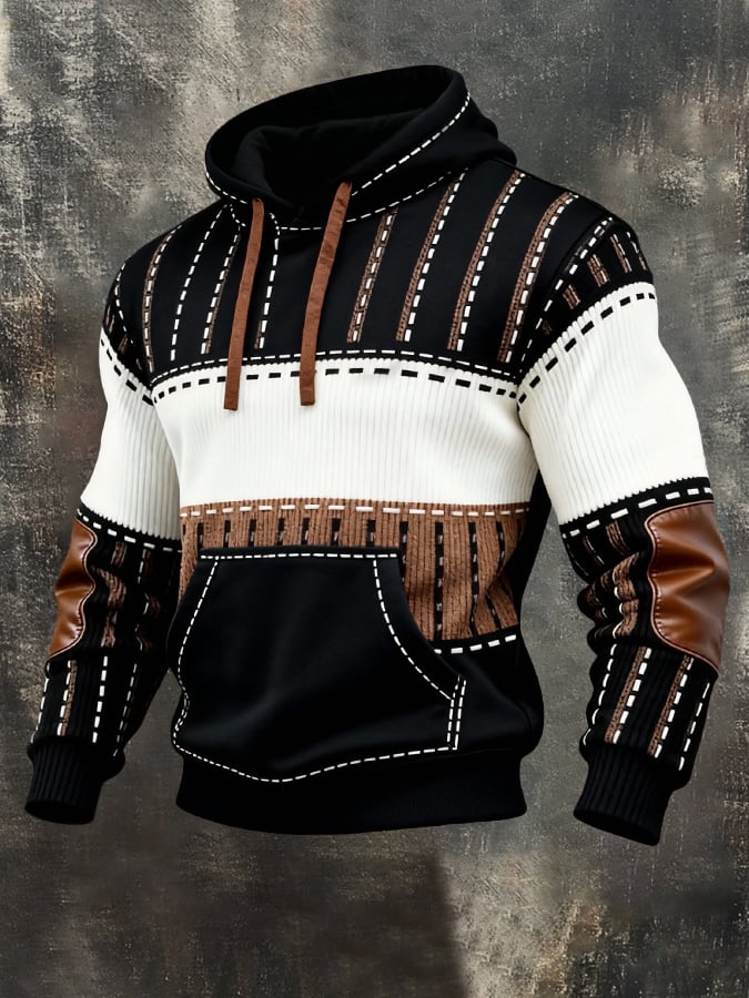 Men's Retro Distressed Color Block Print Casual Long Sleeve Sweatshirt