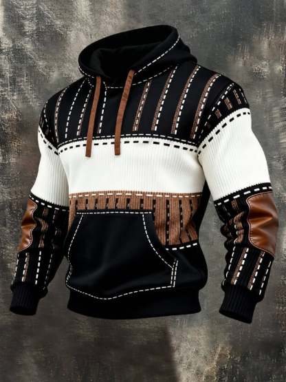 Men's Retro Distressed Color Block Print Casual Long Sleeve Sweatshirt