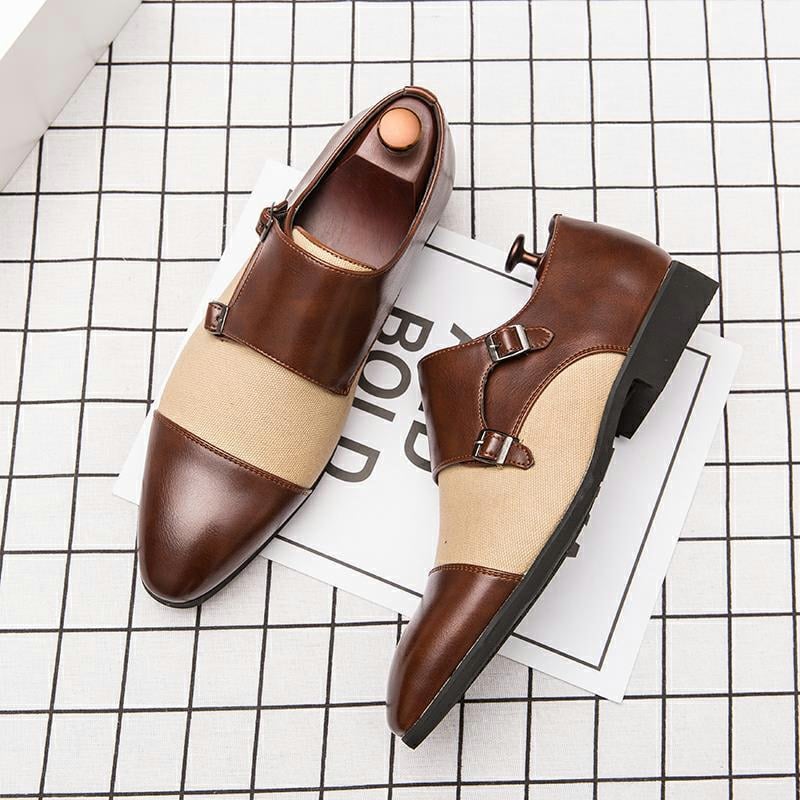 Men's Fashion Color Clash British Casual Buckle Leather Shoes