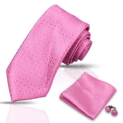 Men's Tie and Pocket Square and Clip Cufflinks Set