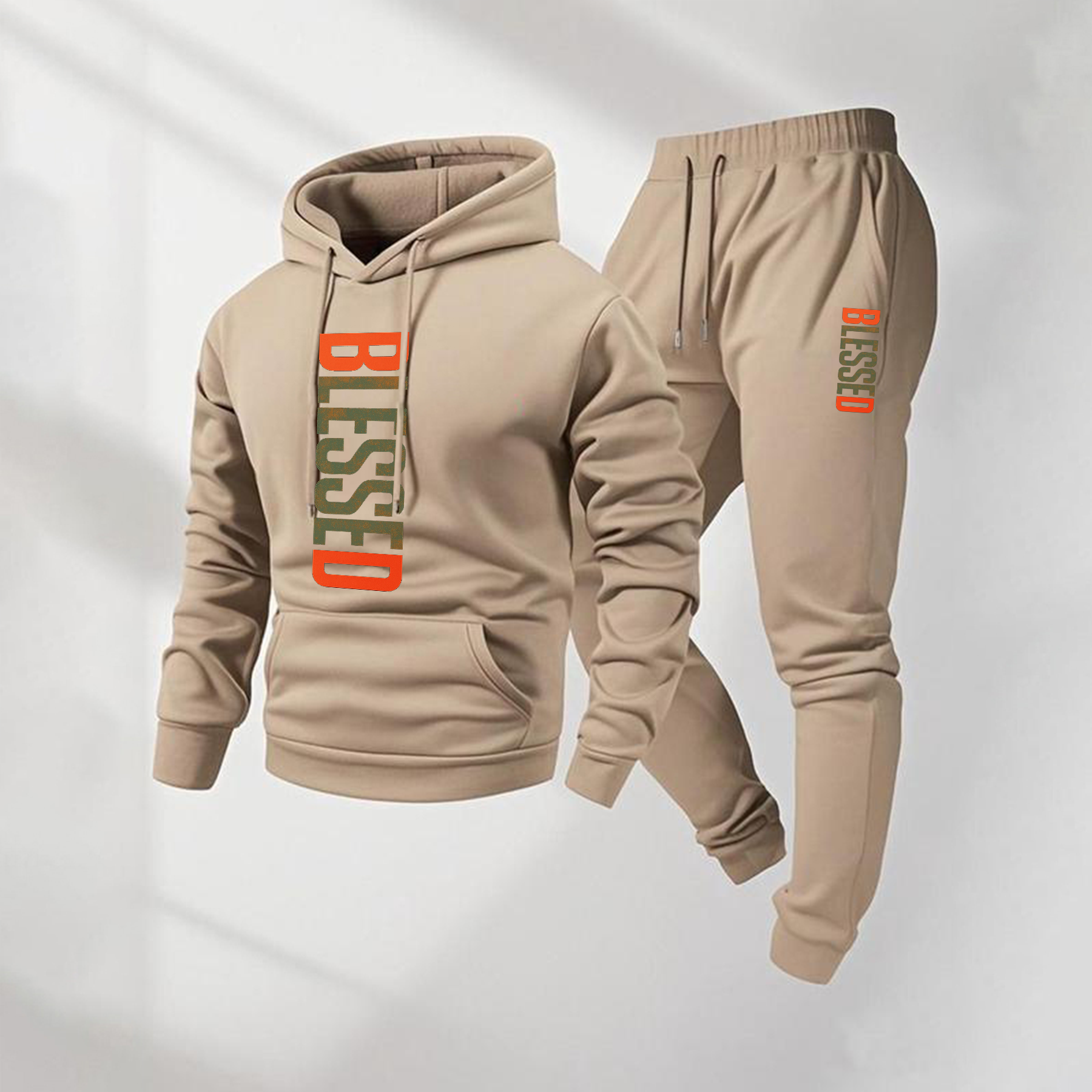 Men's Blessed Camouflage Pattern Print Hoodie and Drawstring Sweatpants Set, Menswear, Casual Athletic Long Sleeve Hooded Jacket & Trousers for Fall & Winter, Men's Clothing for Daily Wear, Sportswear Indoor Outdoor, Tracksuit, Athleisure