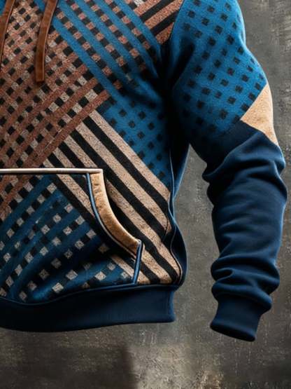 Men's Retro Distressed Color Block Print Casual Long Sleeve Sweatshirt