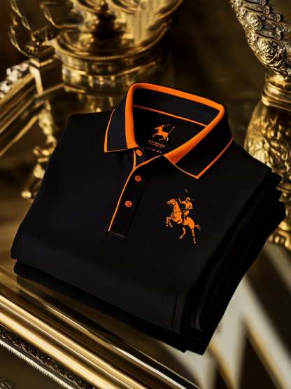 Men's Classic Business Check Logo Button Short Sleeve Polo Shirt