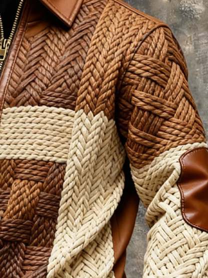 Men's Retro Color Block Print Zipper Sweatshirt