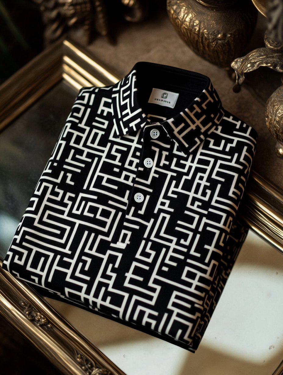 Men's Business Luxury Printed Button Short Sleeve Polo Shirt