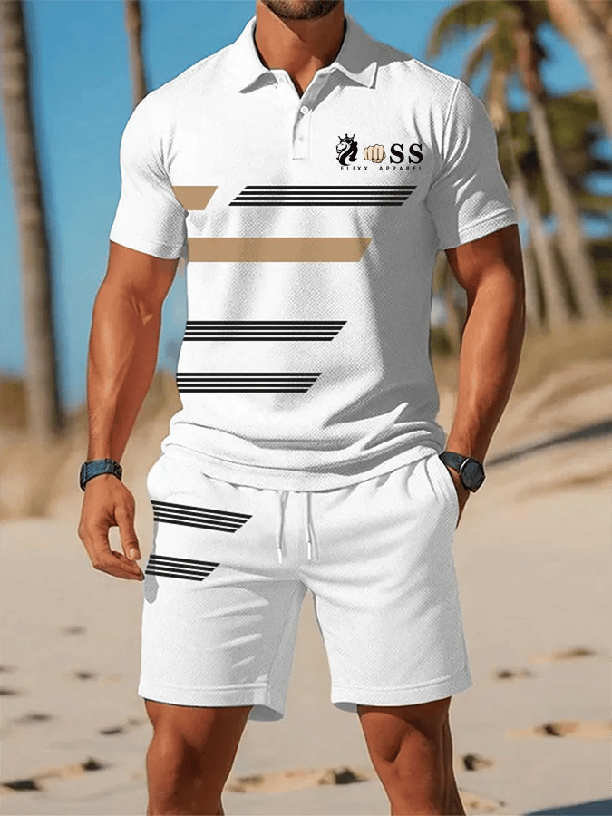 Men's Retro Letter Design Casual Business Short Sleeve Polo Shirt Suit