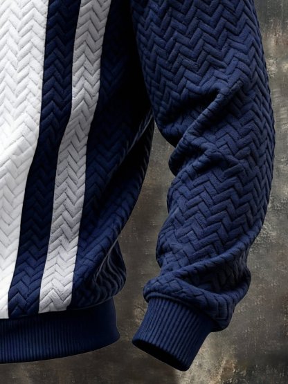 Men's Vintage Jacquard Textured Comfortable Color-Block Zip-Up Sweatshirt