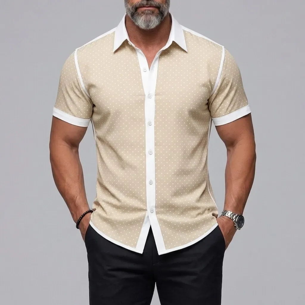 Men's Vintage Polka Dot Print Button-Up Slim Short Sleeve Shirt