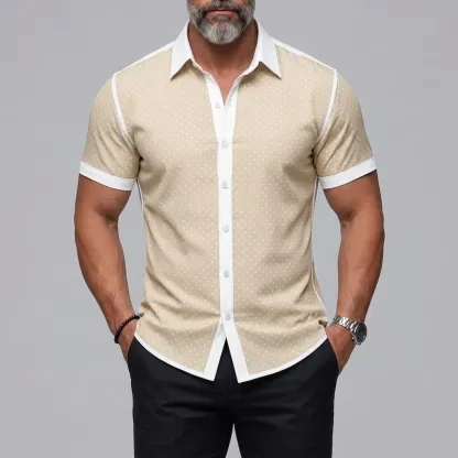 Men's Vintage Polka Dot Print Button-Up Slim Short Sleeve Shirt