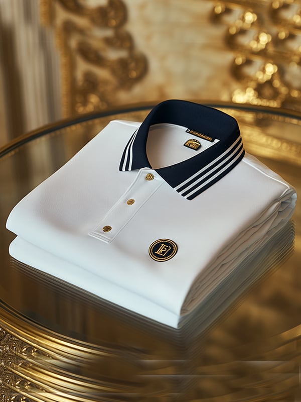 Men's Retro Business Stripe Print Long Sleeve Polo Shirt