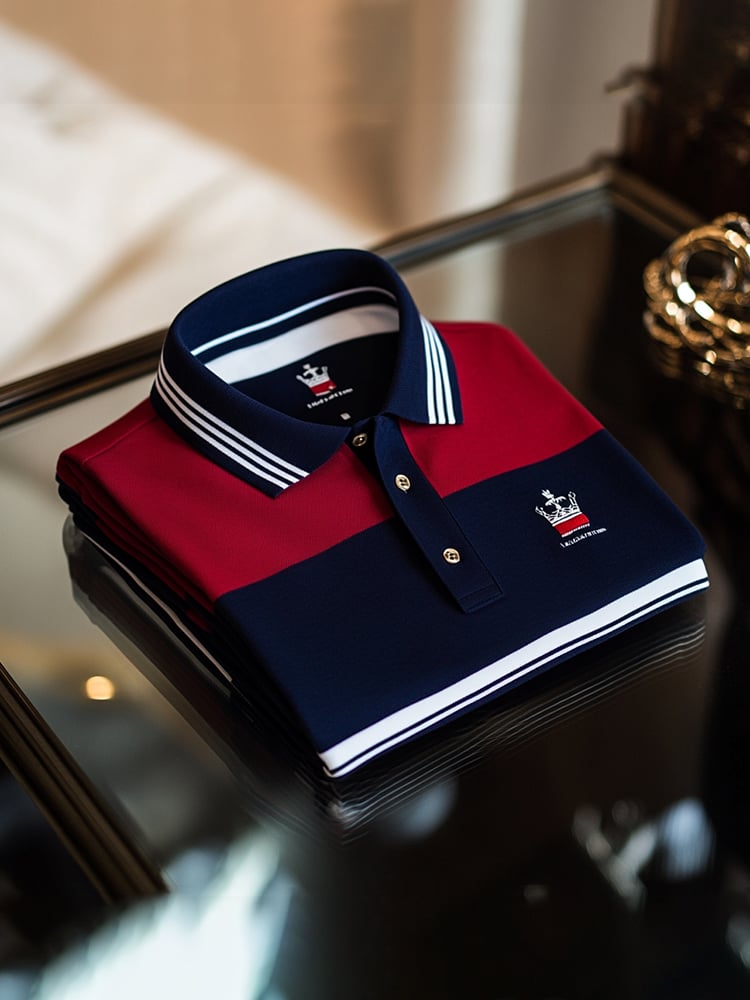 Men's Classic Business Check Logo Button Short Sleeve Polo Shirt