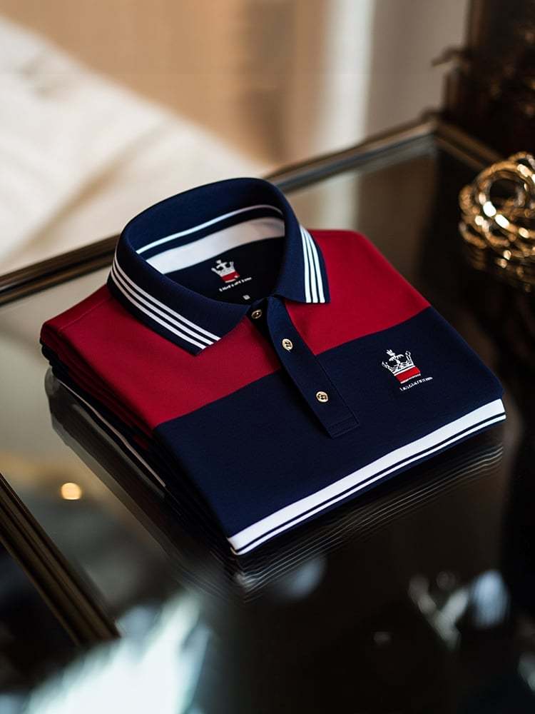 Men's Classic Business Check Logo Button Short Sleeve Polo Shirt