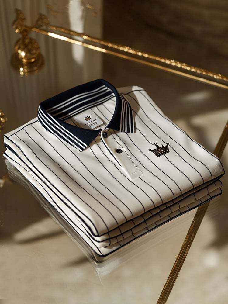 Men's Business Casual Logo Button Short Sleeve Polo Shirt