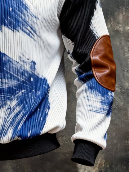 Men's Vintage Color-Block Printed Zip-Up Hoodie