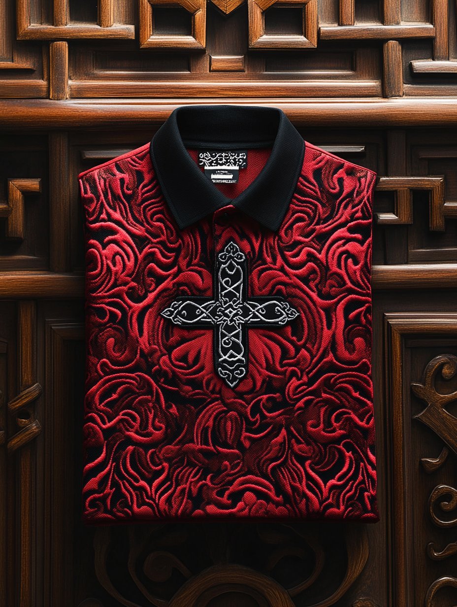 Men's Business Luxury Printed Button Short Sleeve Polo Shirt