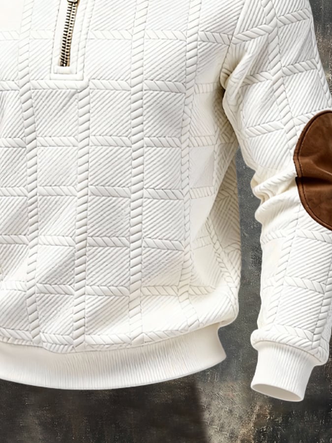 Men's Retro Jacquard Textured Patchwork Comfortable Color-Blocked Zip-Up Sweatshirt