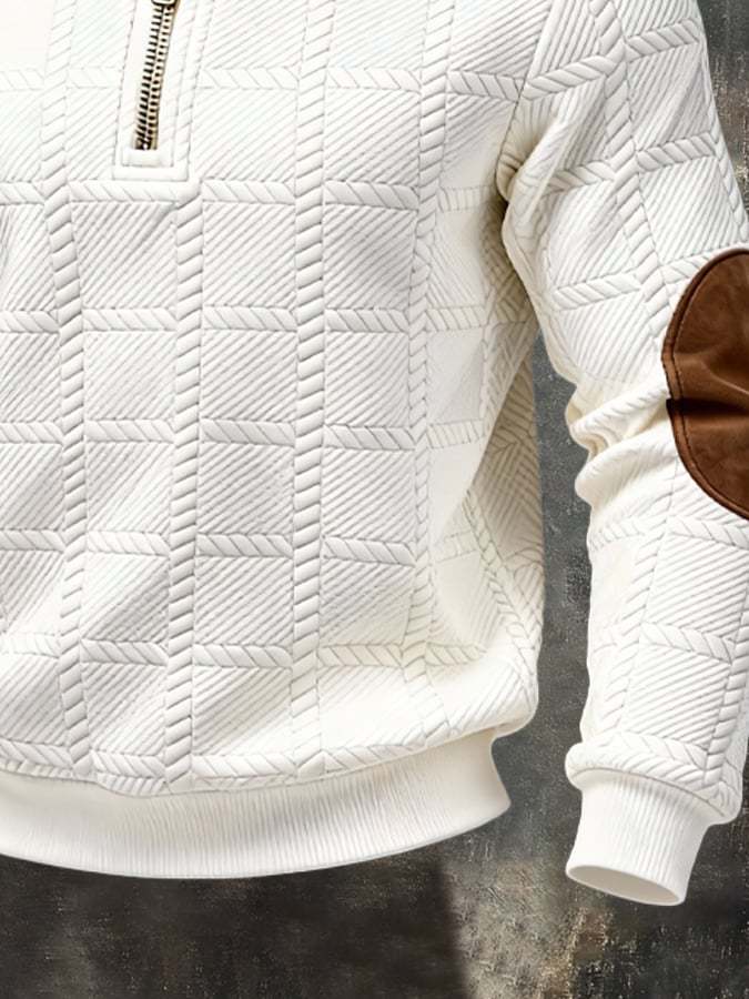 Men's Retro Jacquard Textured Patchwork Comfortable Color-Blocked Zip-Up Sweatshirt