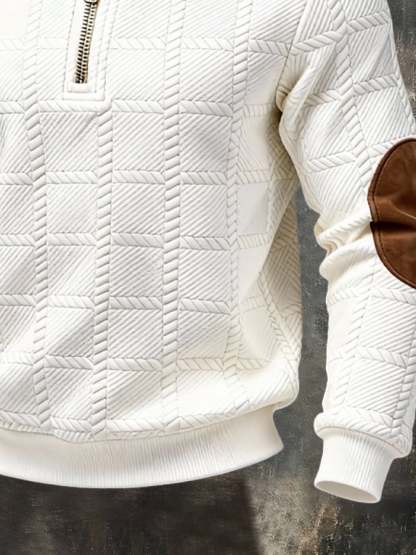 Men's Retro Jacquard Textured Patchwork Comfortable Color-Blocked Zip-Up Sweatshirt