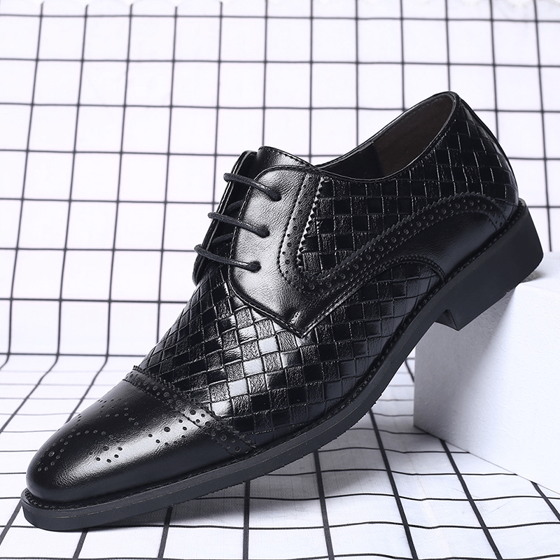 Mens Plaid Casual Fashion Patchwork Lace-Up Leather Shoes
