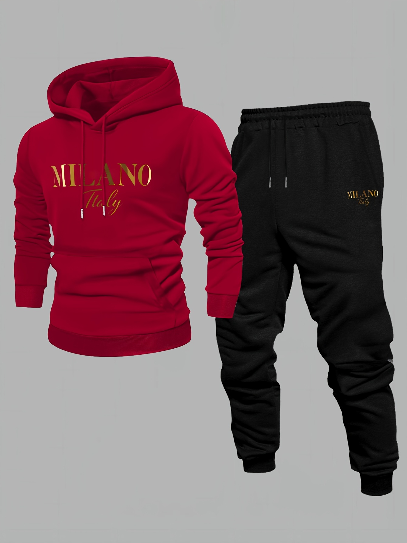 Men's Casual Color Matching Printed Hoodies Long Sleeved Sweatshirts & Sweatpants Two-Piece Set