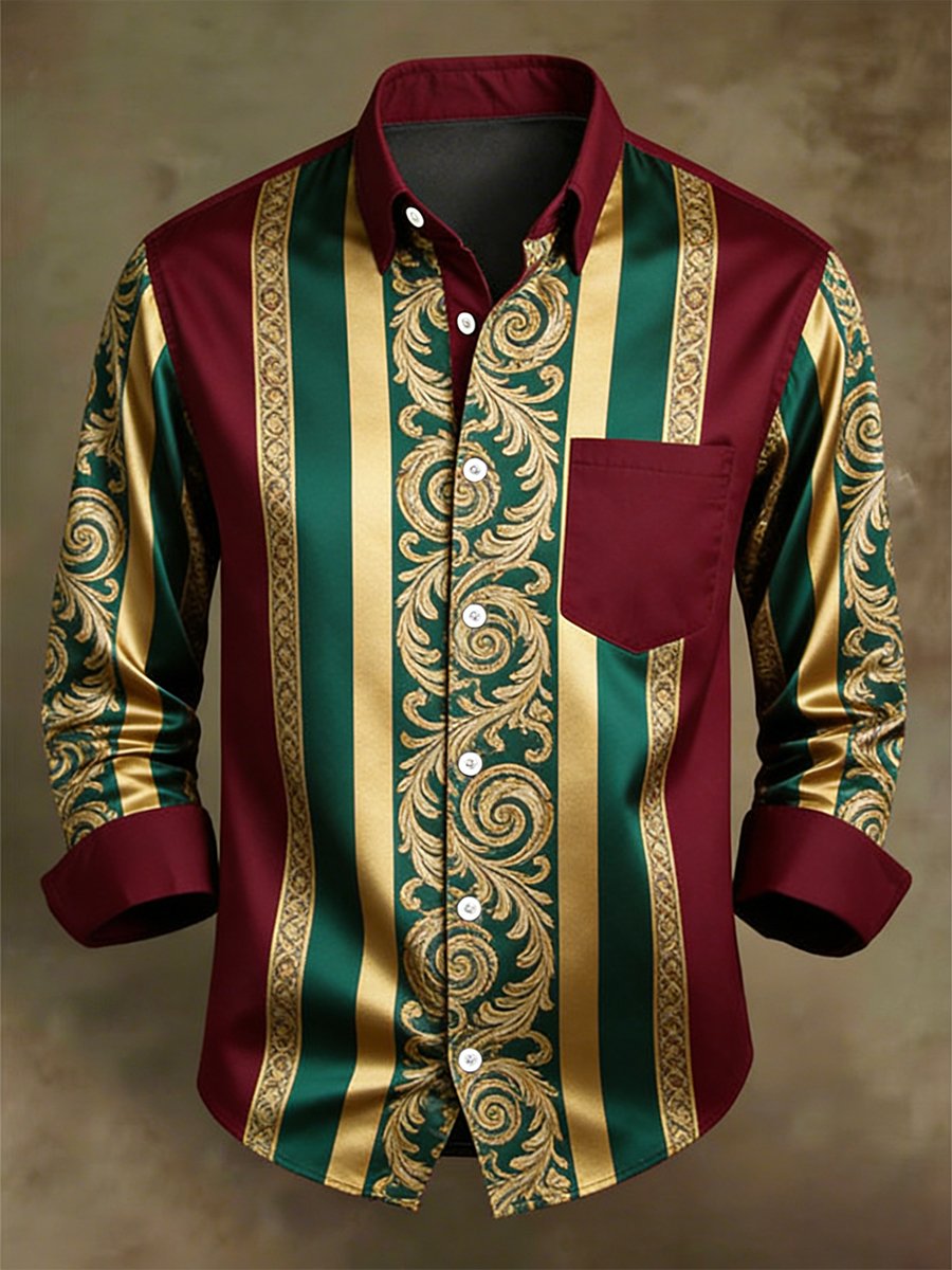 Men's Retro Business Casual Baroque Striped Long-Sleeved Shirt