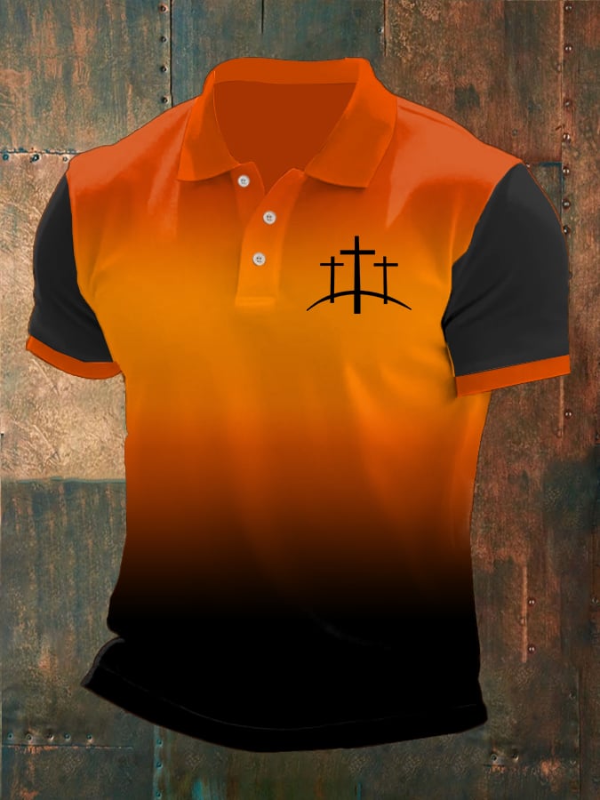 Men's Faith Printed Button Design Polo Shirt