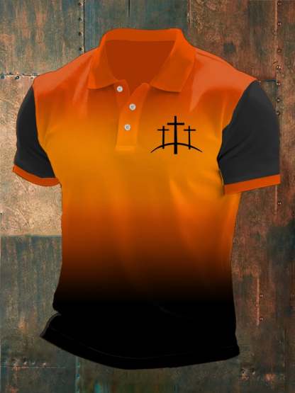 Men's Faith Printed Button Design Polo Shirt