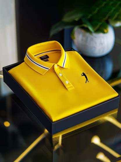 Men's Business Casual Logo Button Short Sleeve Polo Shirt