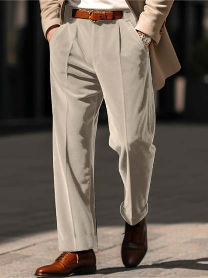 Men's Casual Solid Color Velvet Straight Trousers