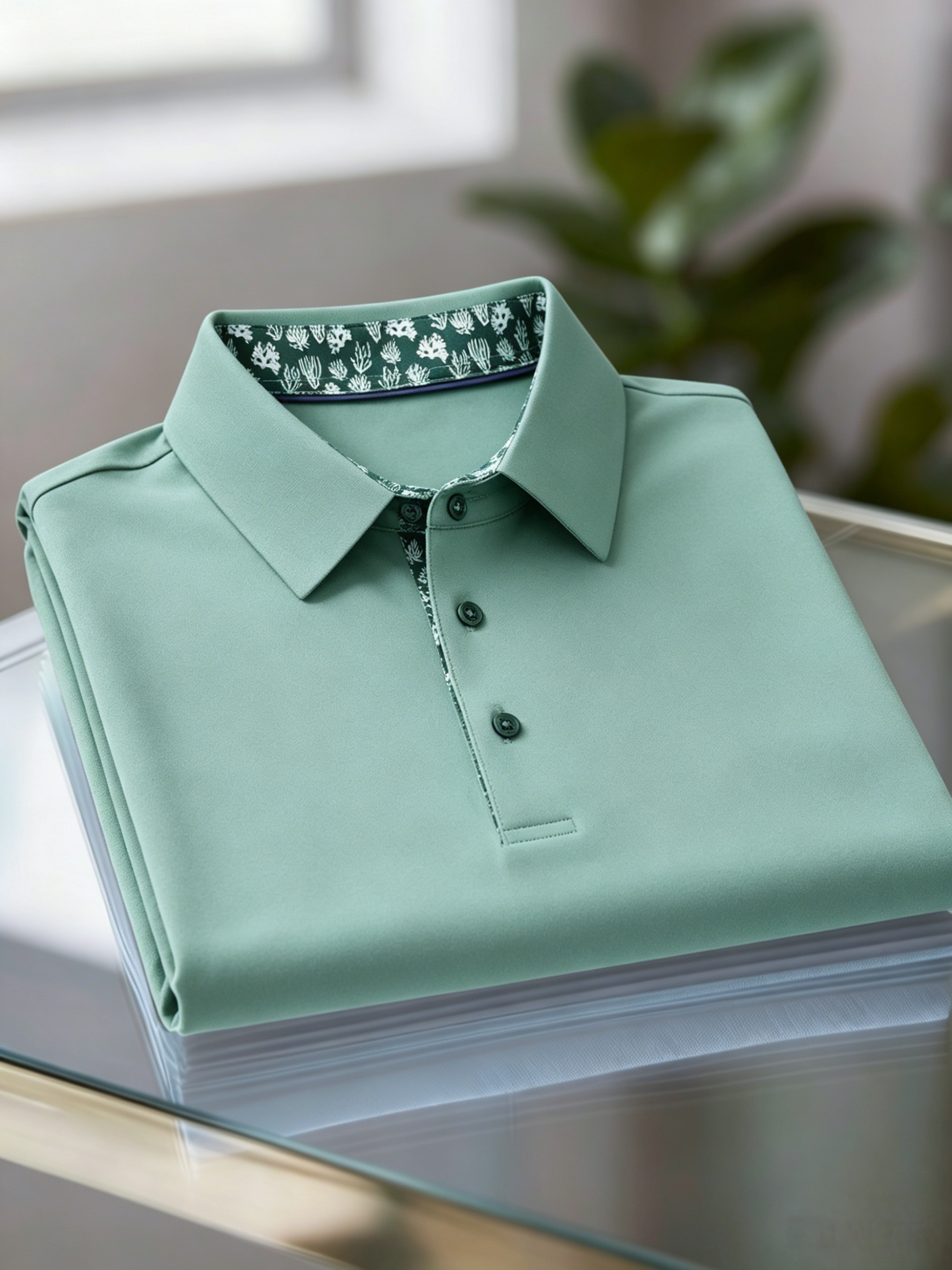 Men's Business Casual Jacquard Button Short Sleeve Polo Shirt