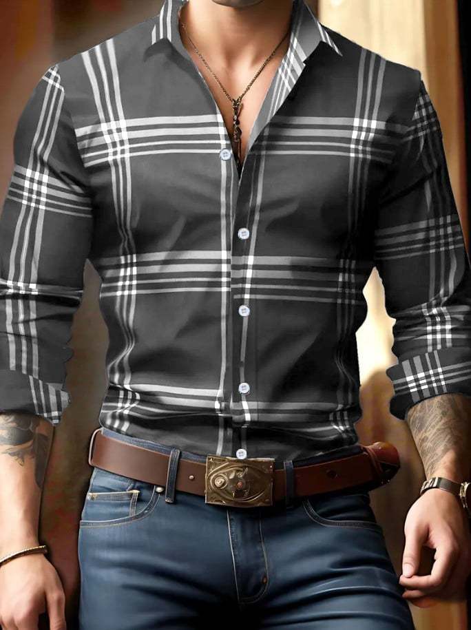 Men's Business Checkered Print Shirt