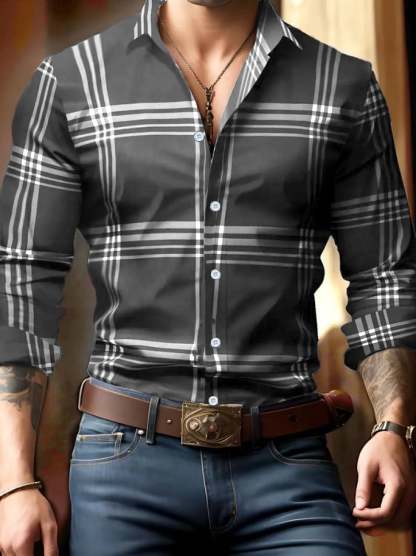 Men's Business Checkered Print Shirt